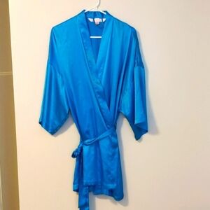 Victorias secret royal blue satin tie robe pockets one size